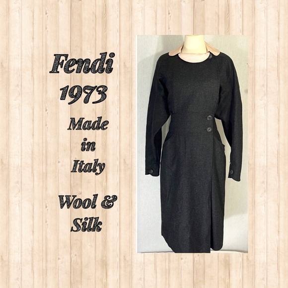 Vintage Fendi 365 1973 Made in Italy dark gray wool silk dolman sleeve wrap dres - Picture 1 of 16